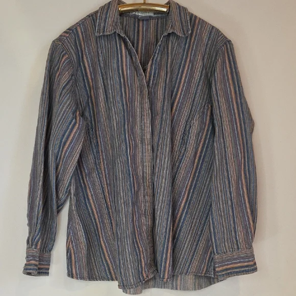 Dressbarn Blue Multi-Color Striped Cotton Button Up Shirt Sz 1X - Picture 9 of 11